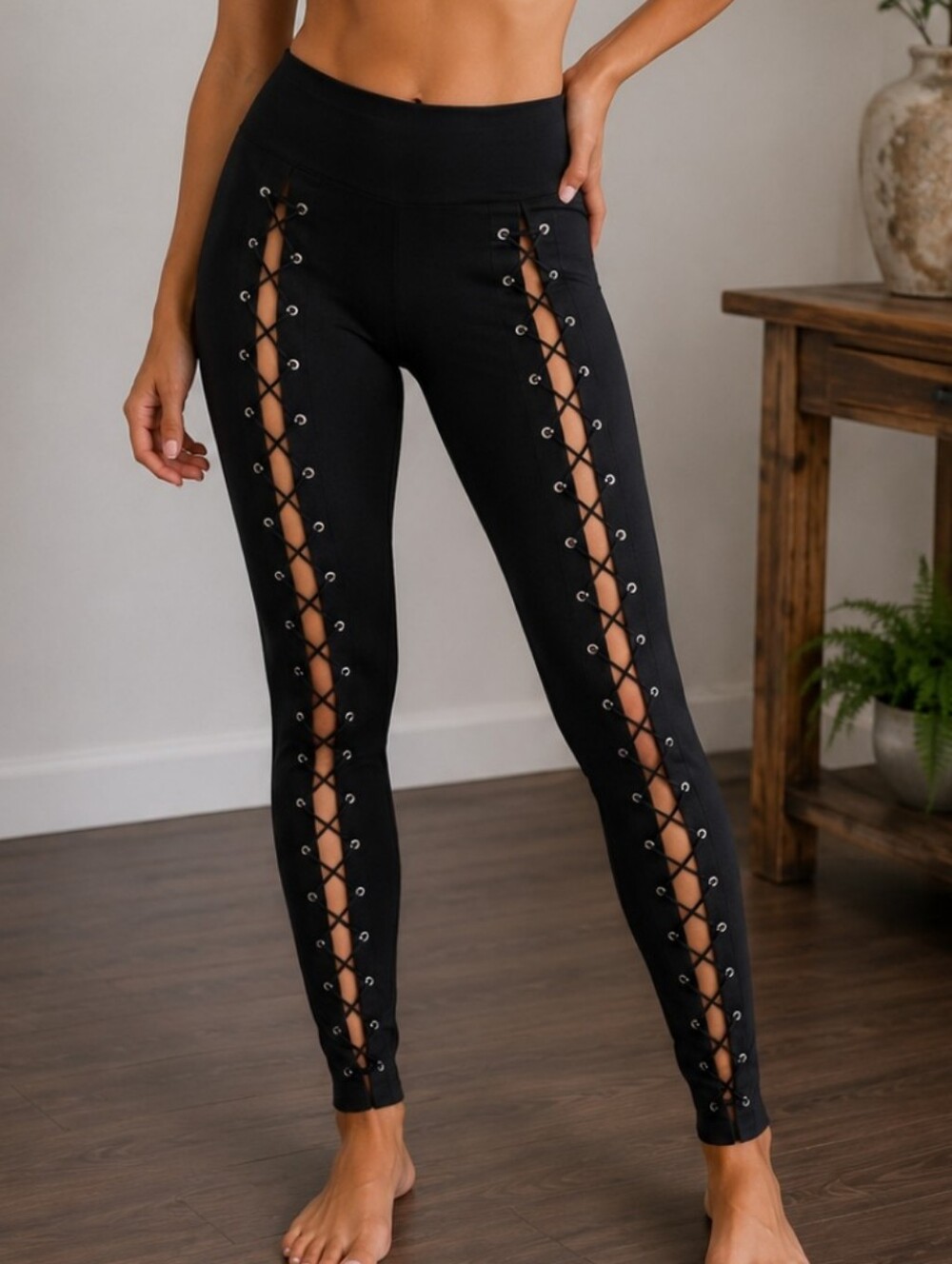 Hot & Delicious Lace up Peek a Boo Skin Pants
